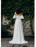 Off Shoulder Ivory Crepe Buttons Back Wedding Dress